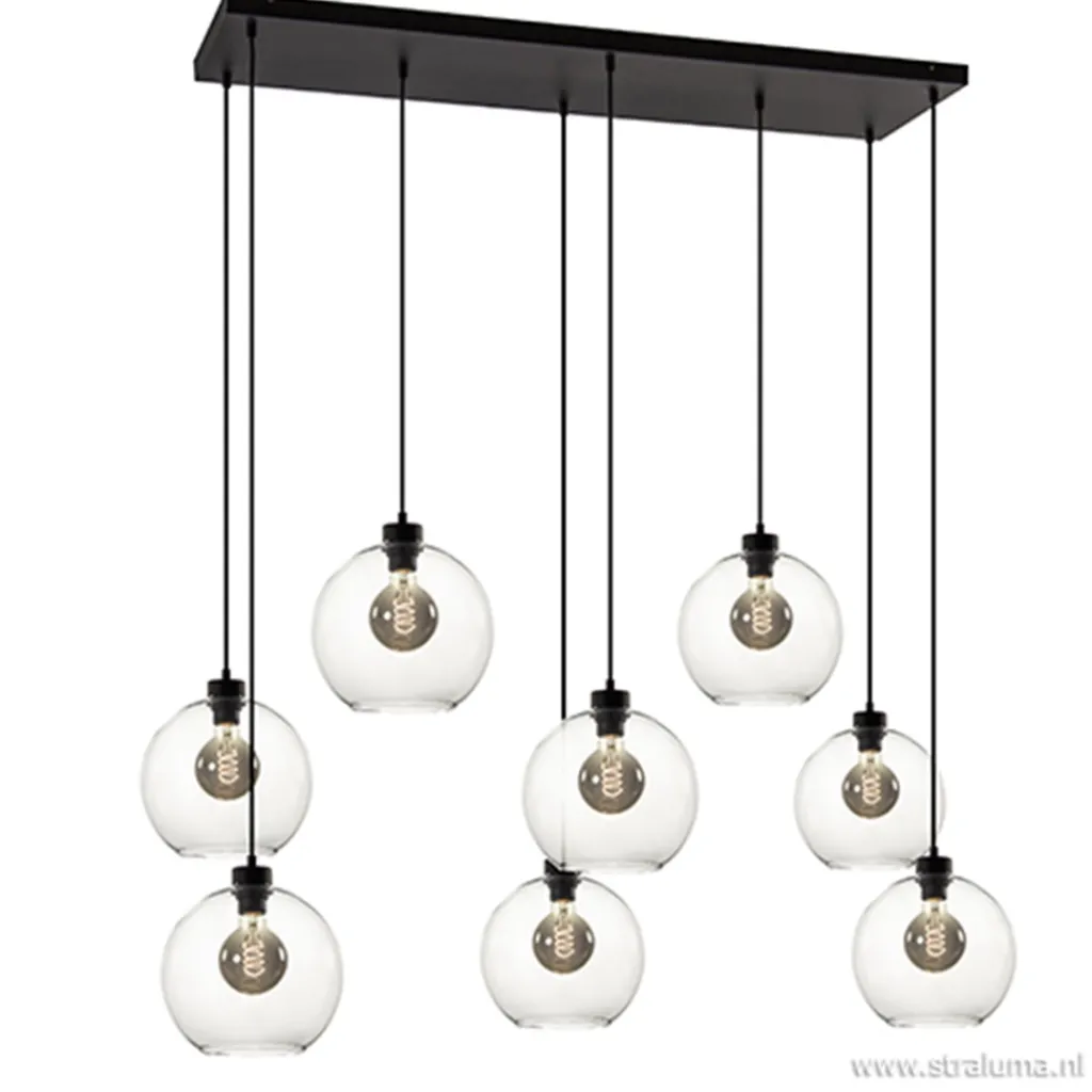 Straluma Grote 8-lichts multipendel/ hanglamp met helder glas> Eettafellampen|Pendel Lampen