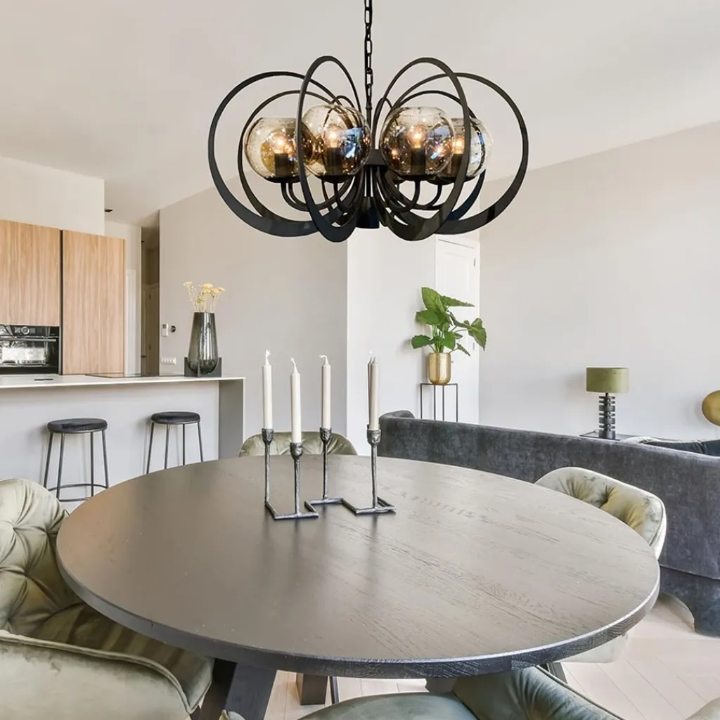 Straluma Grote ronde hanglamp metaal  met smoke glas en spot> Eetkamerverlichting|Hanglampen