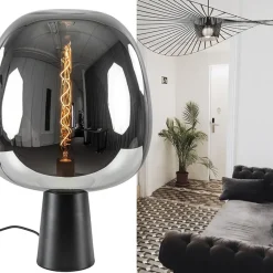 Straluma Grote tafellamp Amarah zwart met smoke glazen kap><noscript><img width=