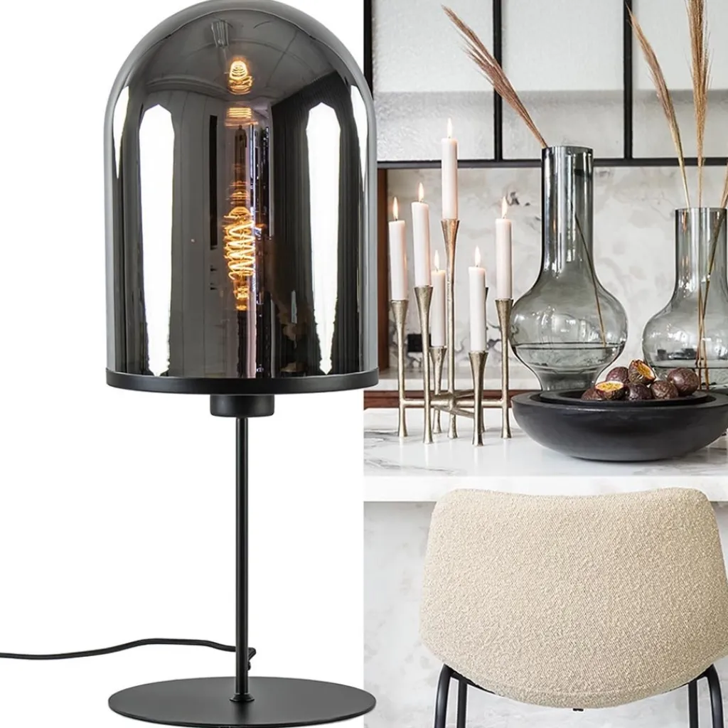 Straluma Grote tafellamp Maverick mat zwart met smoke glas> Tafellampen|Light and Living