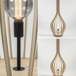 Straluma Grote vloerlamp kegel naturel hout met zwart><noscript><img width=
