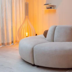 Straluma Grote vloerlamp kegel naturel hout met zwart><noscript><img width=