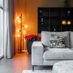 Straluma Grote vloerlamp 6-lichts zwart met smoke glazen bollen></noscript> Vloerlampen|Retro Verlichting