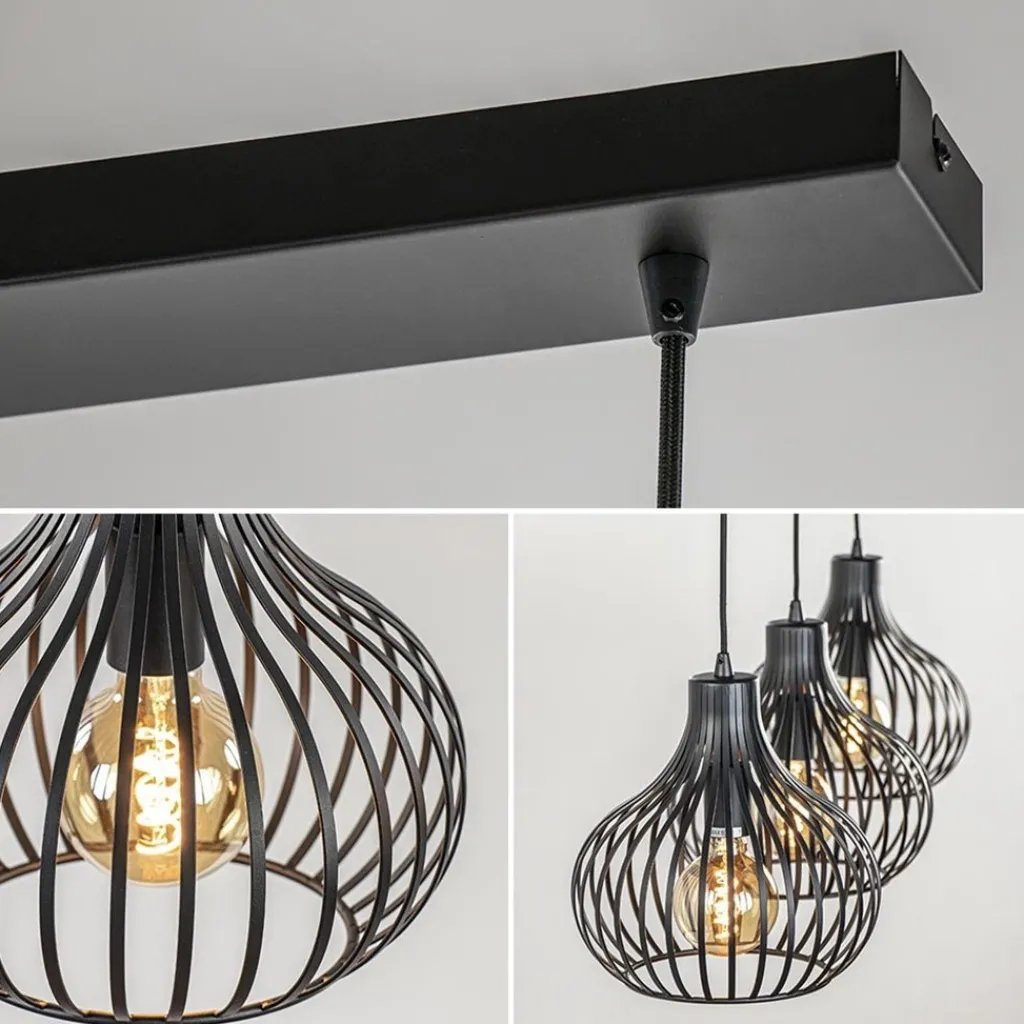 Straluma Hanglamp Aglio 28cm 3L op balk zwart> Eettafellampen|Draadlampen