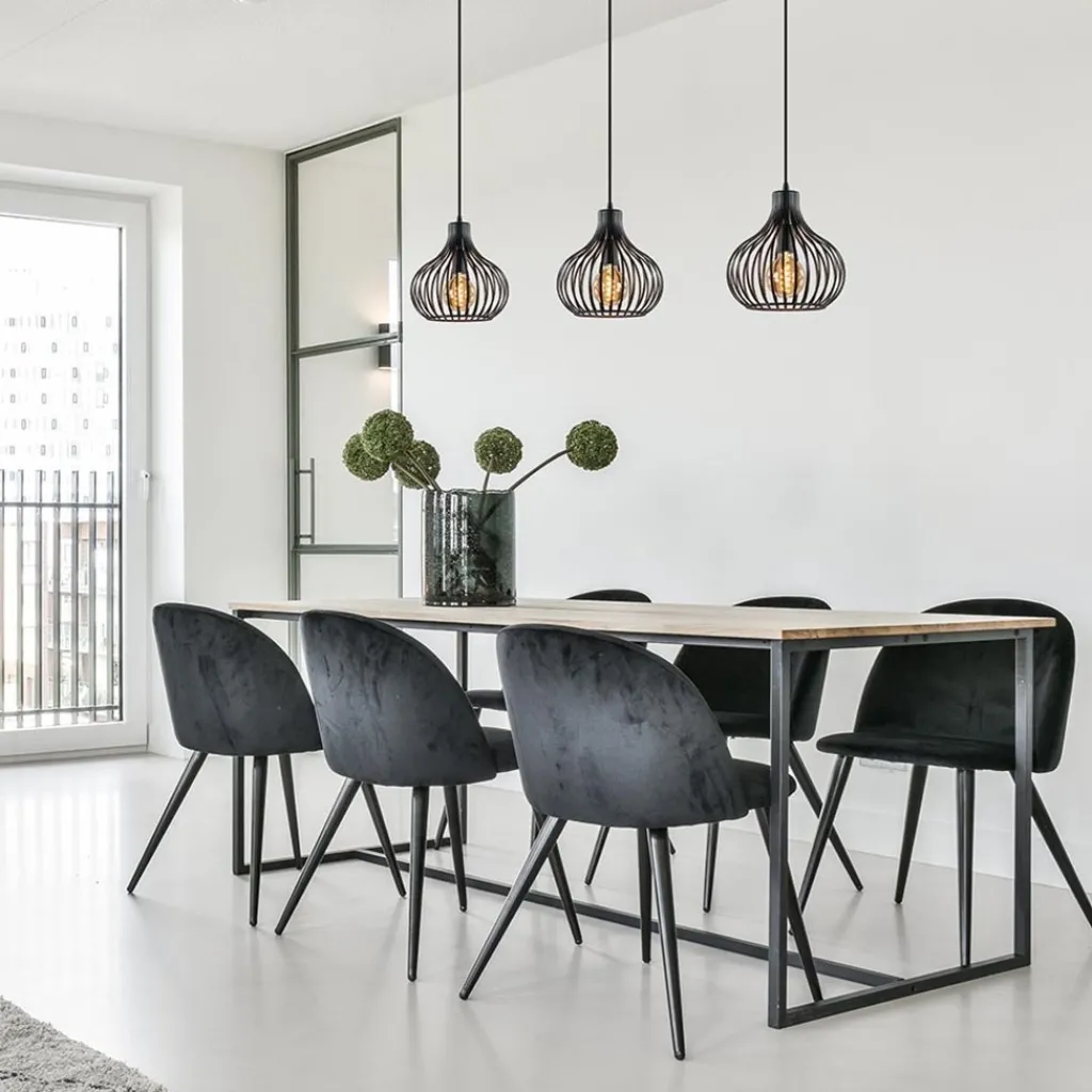 Straluma Hanglamp Aglio 28cm 3L op balk zwart> Eettafellampen|Draadlampen