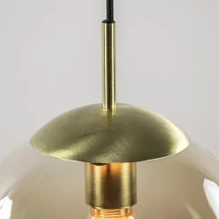 Straluma Hanglamp amber glazen bol 25 cm met messing><noscript><img width=