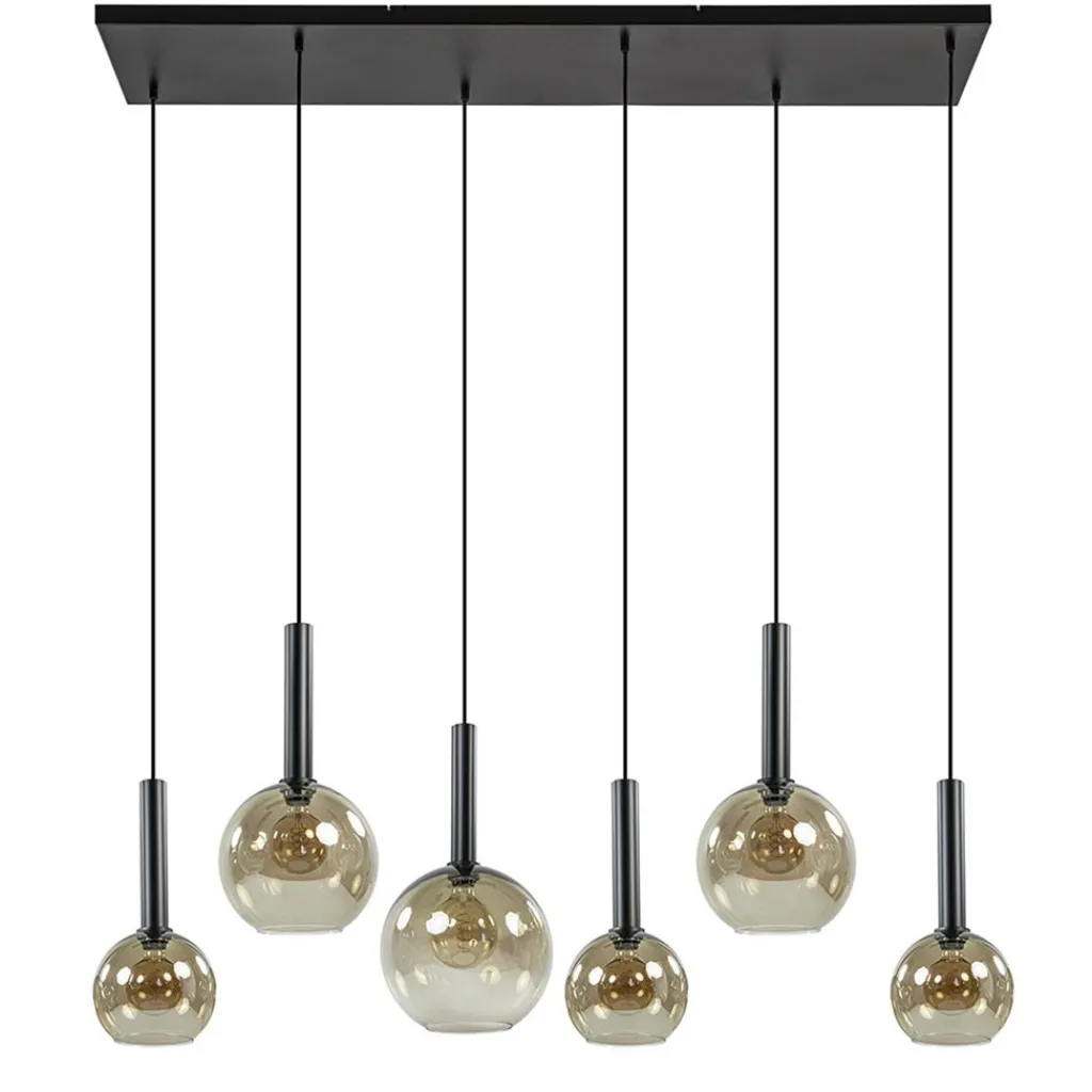 Straluma Hanglamp Bella Smoke 6L multipendel zwart/glas mix> Eettafellampen|Pendel Lampen