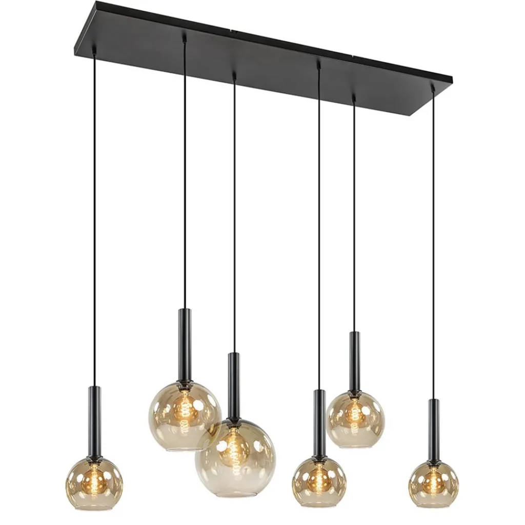 Straluma Hanglamp Bella Smoke 6L multipendel zwart/glas mix> Eettafellampen|Pendel Lampen