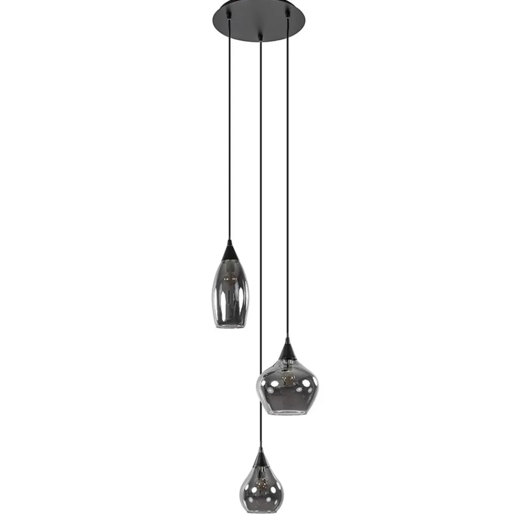 Straluma Hanglamp Cambio 3L rond zwart smoke glas> Woonkamerlampen|Slaapkamerlampen