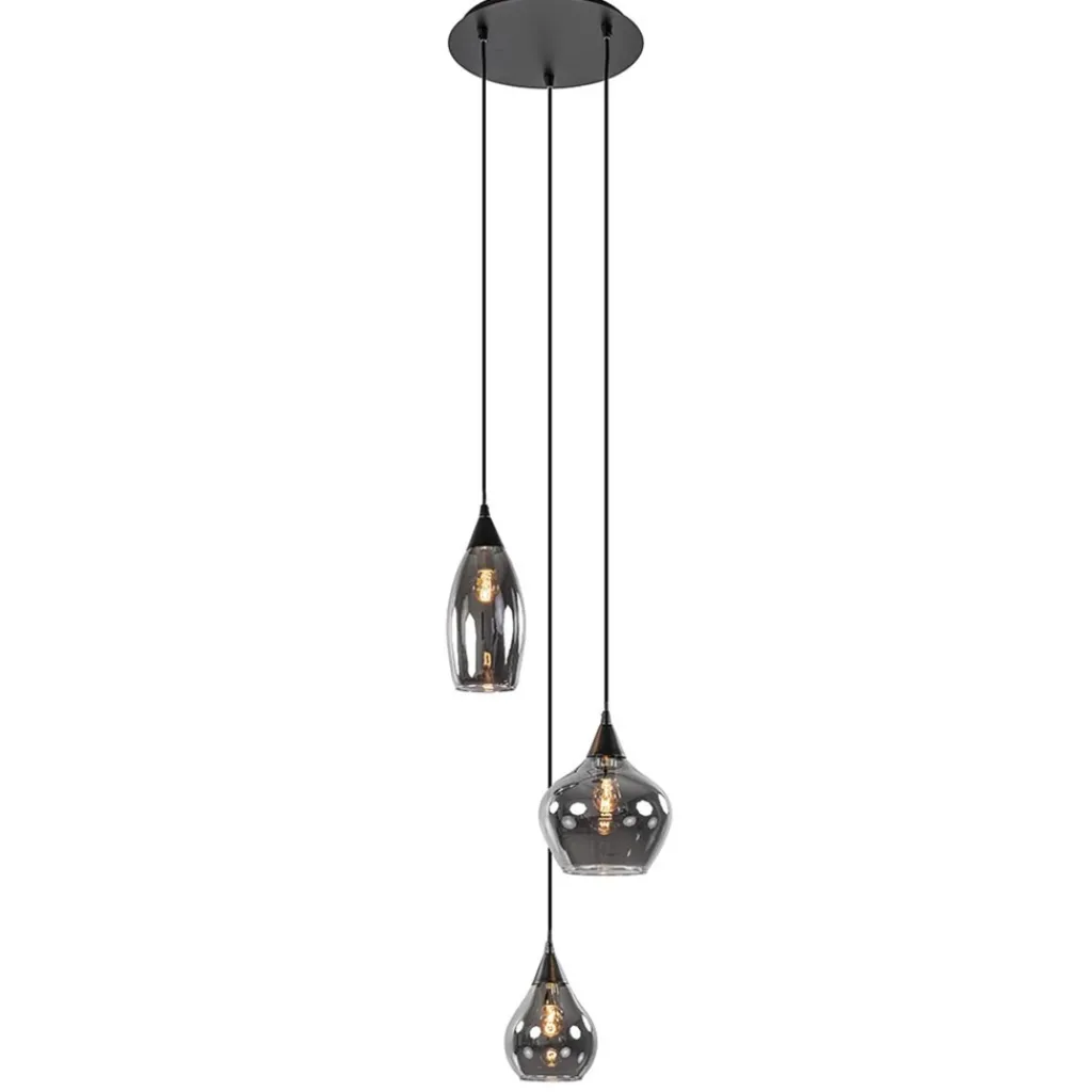 Straluma Hanglamp Cambio 3L rond zwart smoke glas> Woonkamerlampen|Slaapkamerlampen