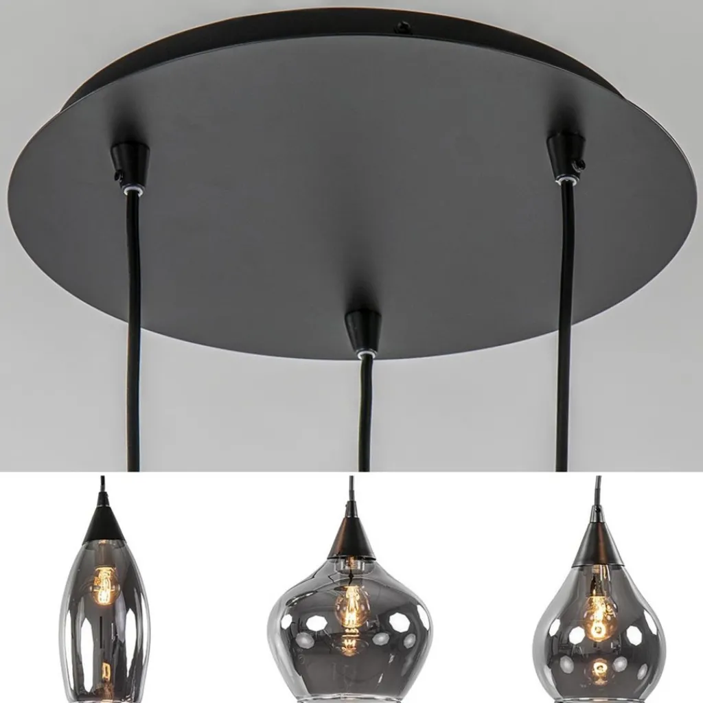 Straluma Hanglamp Cambio 3L rond zwart smoke glas> Woonkamerlampen|Slaapkamerlampen