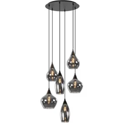 Straluma Hanglamp Cambio 6L zwart + smoke glas mix> Eettafellampen|Keukenverlichting