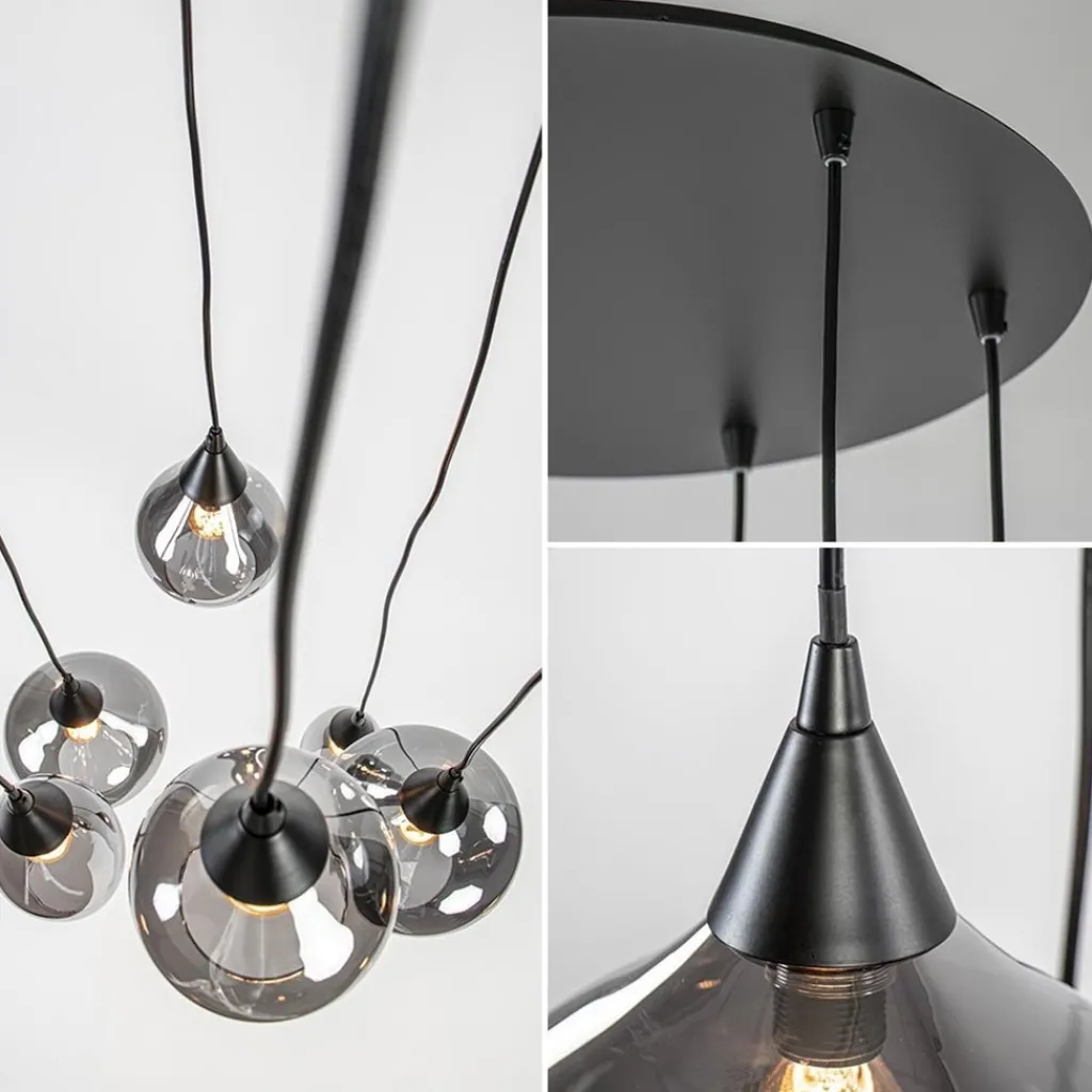 Straluma Hanglamp Cambio 6L zwart + smoke glas mix> Eettafellampen|Keukenverlichting