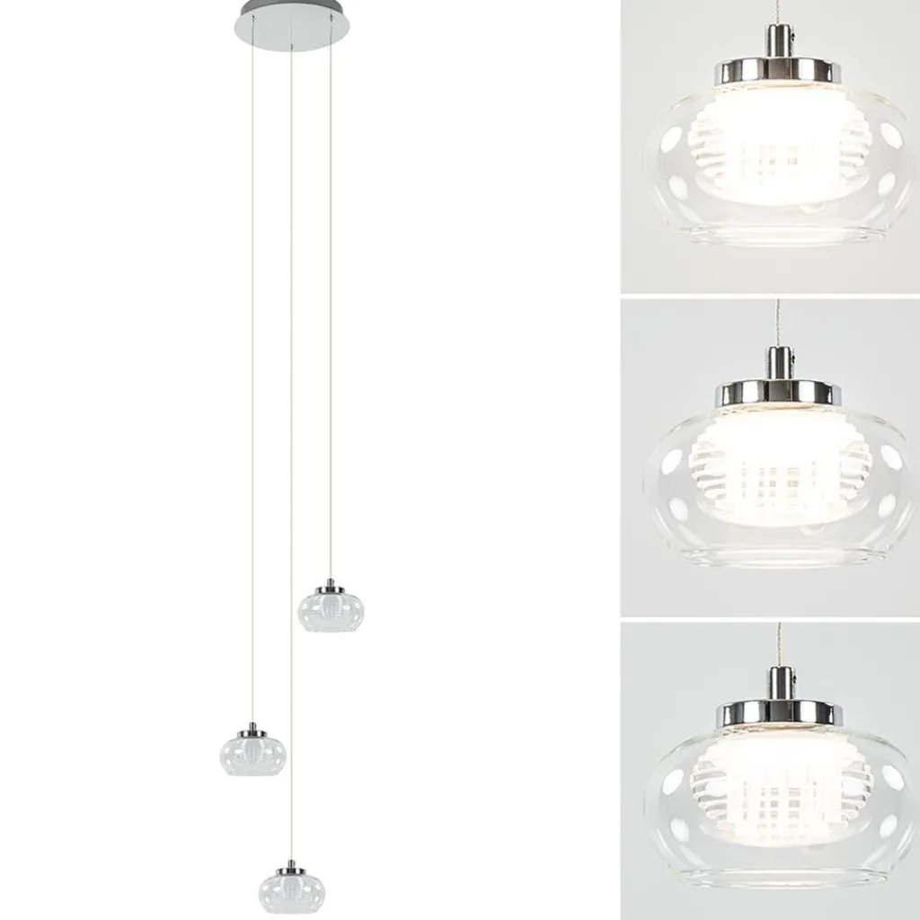 Straluma Hanglamp chroom/helder glas 3-lichts> Hanglampen|Eettafellampen