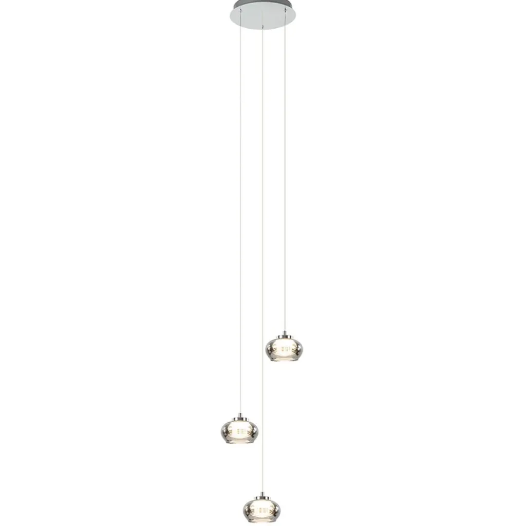 Straluma Hanglamp chroom/smoke glas 3-lichts> Hanglampen|Eettafellampen