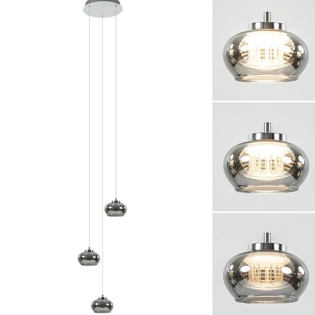 Straluma Hanglamp chroom/smoke glas 3-lichts> Hanglampen|Eettafellampen