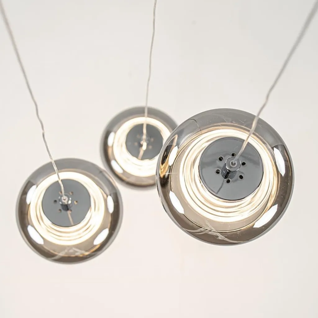 Straluma Hanglamp chroom/smoke glas 3-lichts> Hanglampen|Eettafellampen