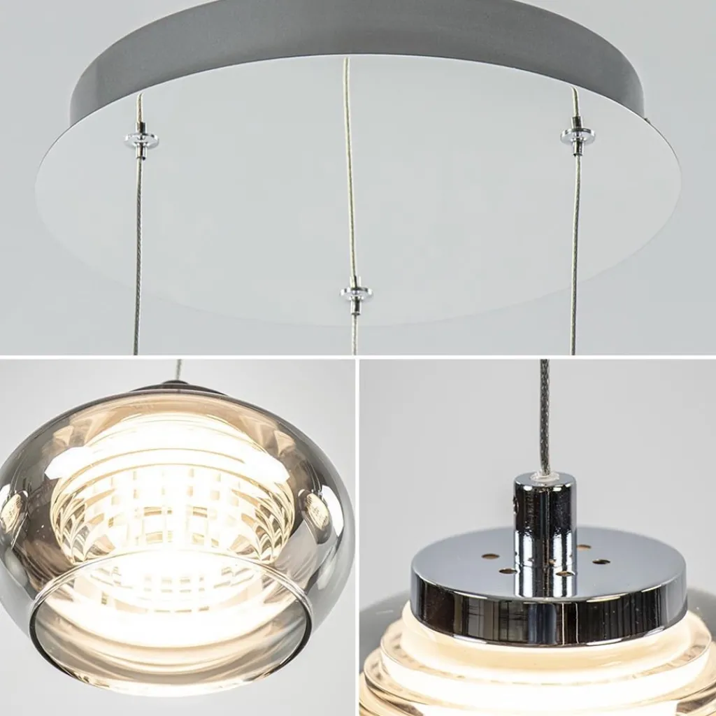 Straluma Hanglamp chroom/smoke glas 3-lichts> Hanglampen|Eettafellampen