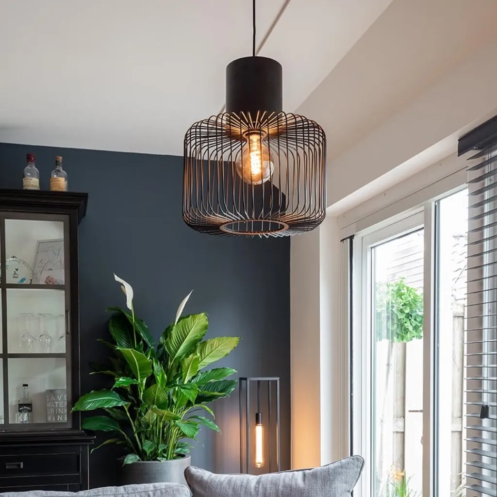 Straluma Hanglamp draad cilinder zwart met klos> Draadlampen|Eetkamerverlichting