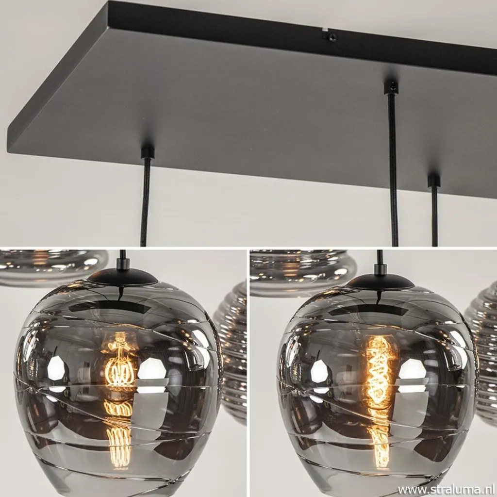 Straluma Hanglamp Fantasy 8L zwart + smoke glas mix> Eettafellampen|Pendel Lampen