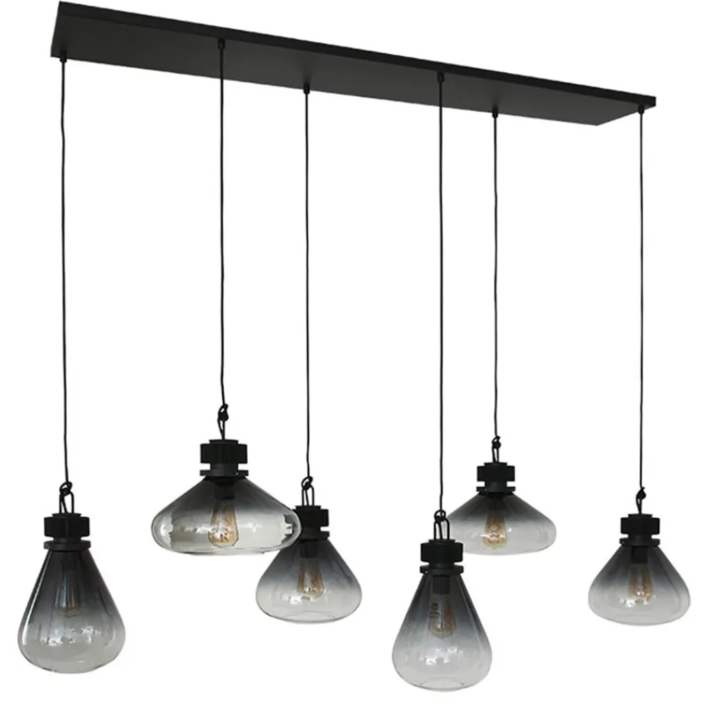 Straluma Hanglamp Flere 6L zwart smoke/clear glas> Eettafellampen|Pendel Lampen