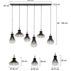 Straluma Hanglamp Flere 6L zwart smoke/clear glas><noscript><img width=