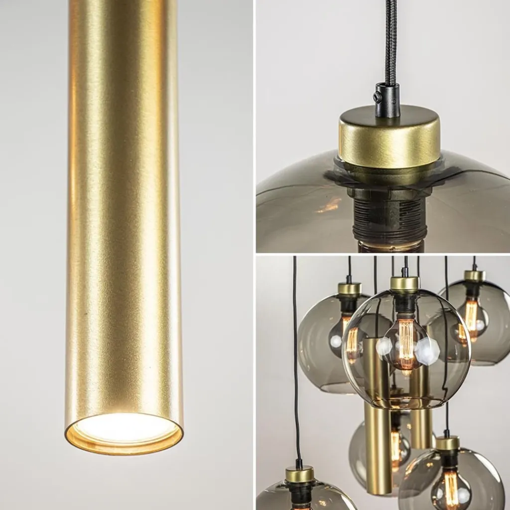 Straluma Hanglamp Globe 8L 6x glas/2xbuis goud> Eettafellampen|Pendel Lampen