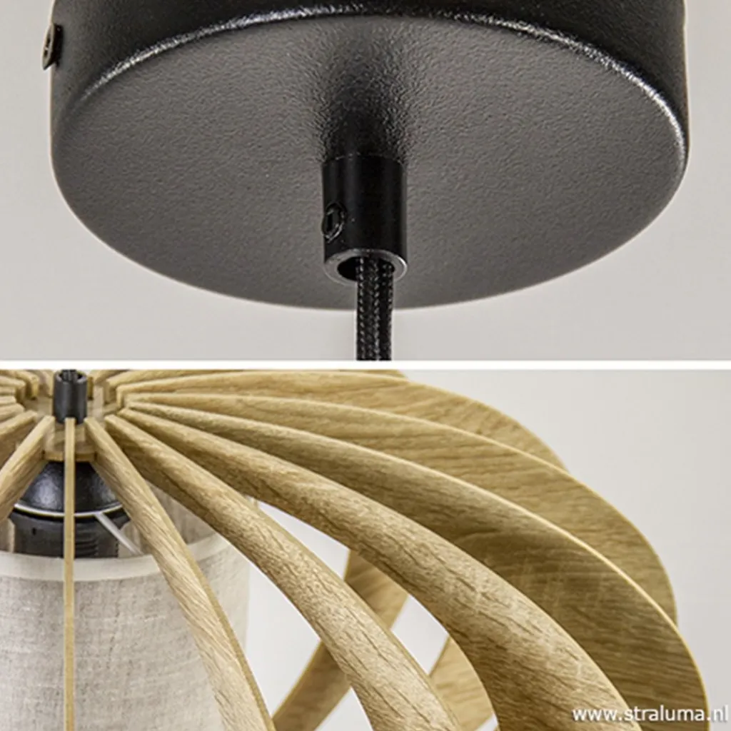 Straluma Hanglamp houten lamellen + kap 50cm> Eettafellampen|Slaapkamerlampen