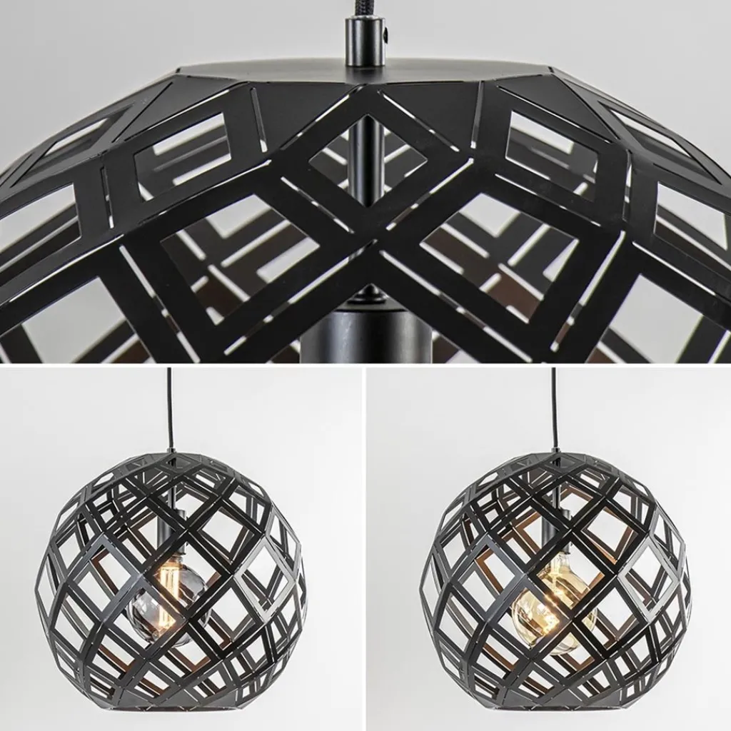 Straluma Hanglamp 3L balk bol zwart industrieel> Eettafellampen|Keukenverlichting