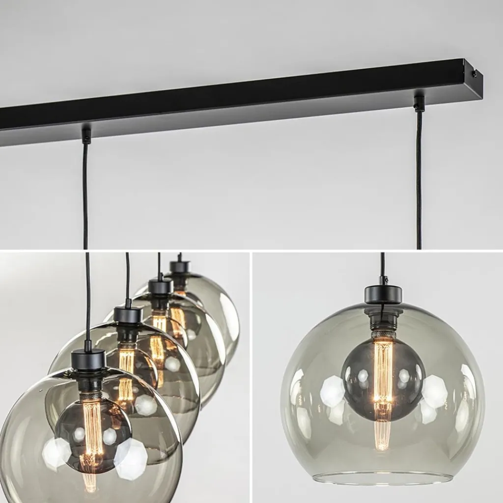 Straluma Hanglamp 4L balk zwart + smoke glas 30cm> Eettafellampen|Keukenverlichting