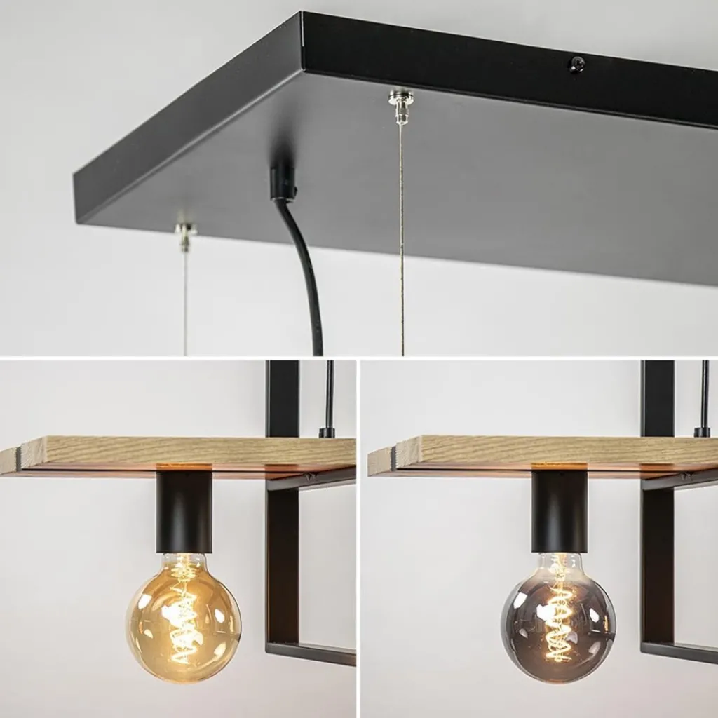 Straluma Hanglamp 6L zwart met houten planken> Eettafellampen|Keukenverlichting