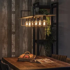 Straluma Hanglamp 6L zwart met houten planken><noscript><img width=