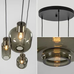 Straluma Hanglamp Lett 3L rond zw/brons smoke mix></noscript> Videverlichting|Pendel Lampen
