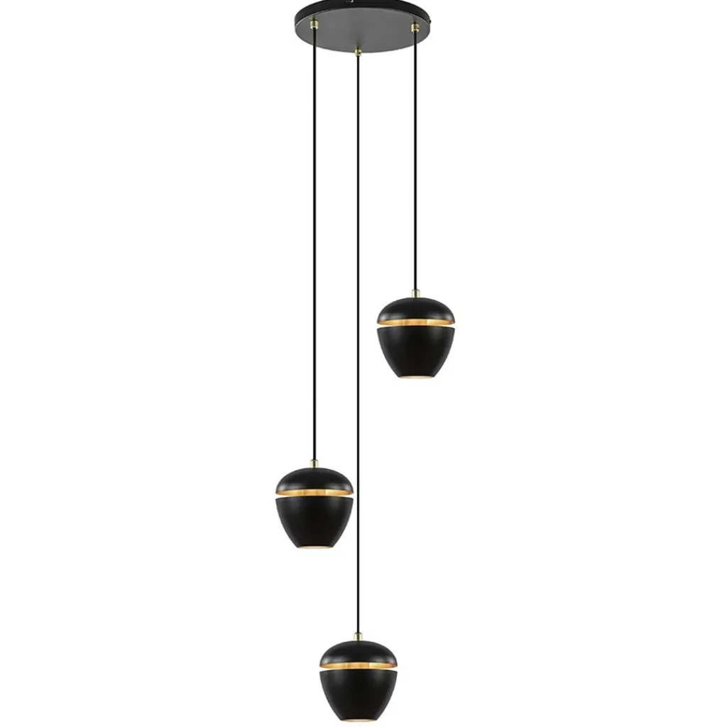 Straluma Hanglamp 3-lichts rond zwart/goud> Eettafellampen|Eetkamerverlichting