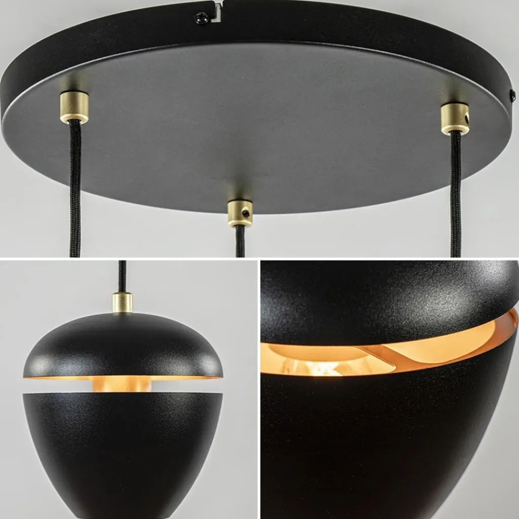 Straluma Hanglamp 3-lichts rond zwart/goud> Eettafellampen|Eetkamerverlichting