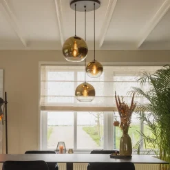 Straluma Hanglamp 3-lichts rond zwart met goud gradient glas><noscript><img width=