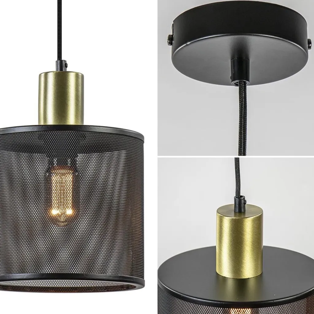 Straluma Hanglamp mat zwarte kap cilinder met goud> Keukenverlichting|Eetkamerverlichting