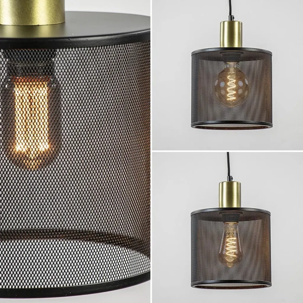 Straluma Hanglamp mat zwarte kap cilinder met goud> Keukenverlichting|Eetkamerverlichting