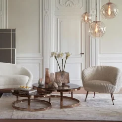 Straluma Hanglamp Medina satin gold/amber glas 30cm></noscript> Light and Living|Woonkamerlampen