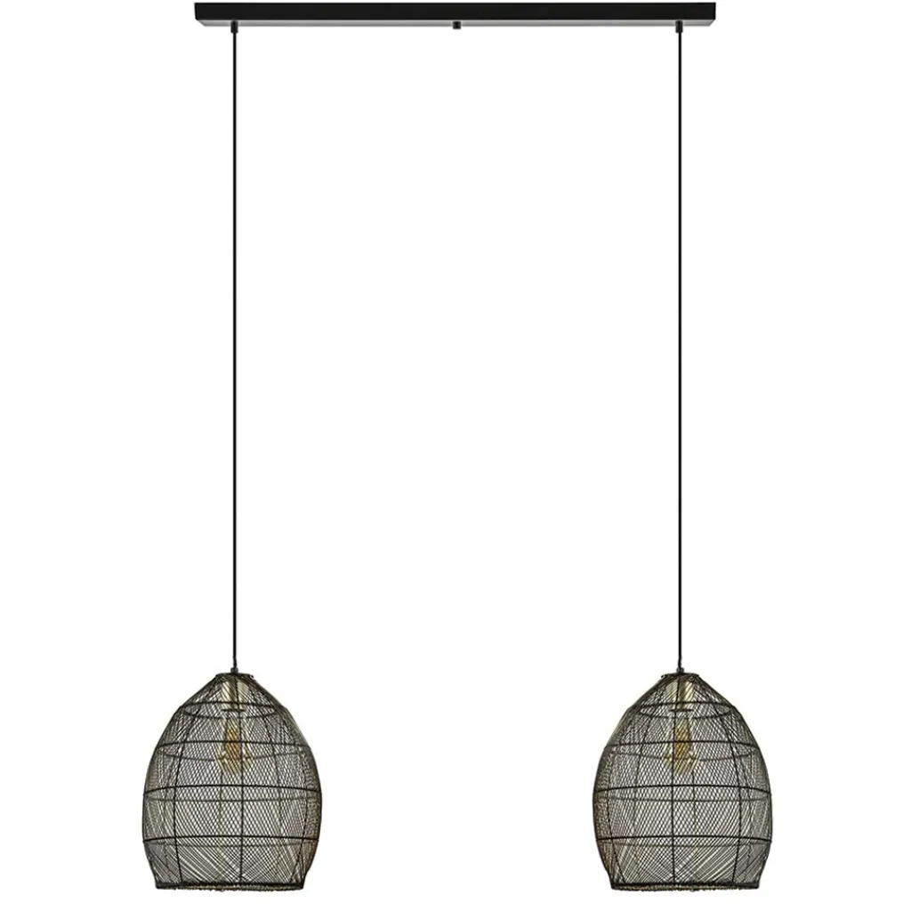 Straluma Hanglamp Meya 2-lichts zwart/goud met balk> Eettafellampen|Draadlampen
