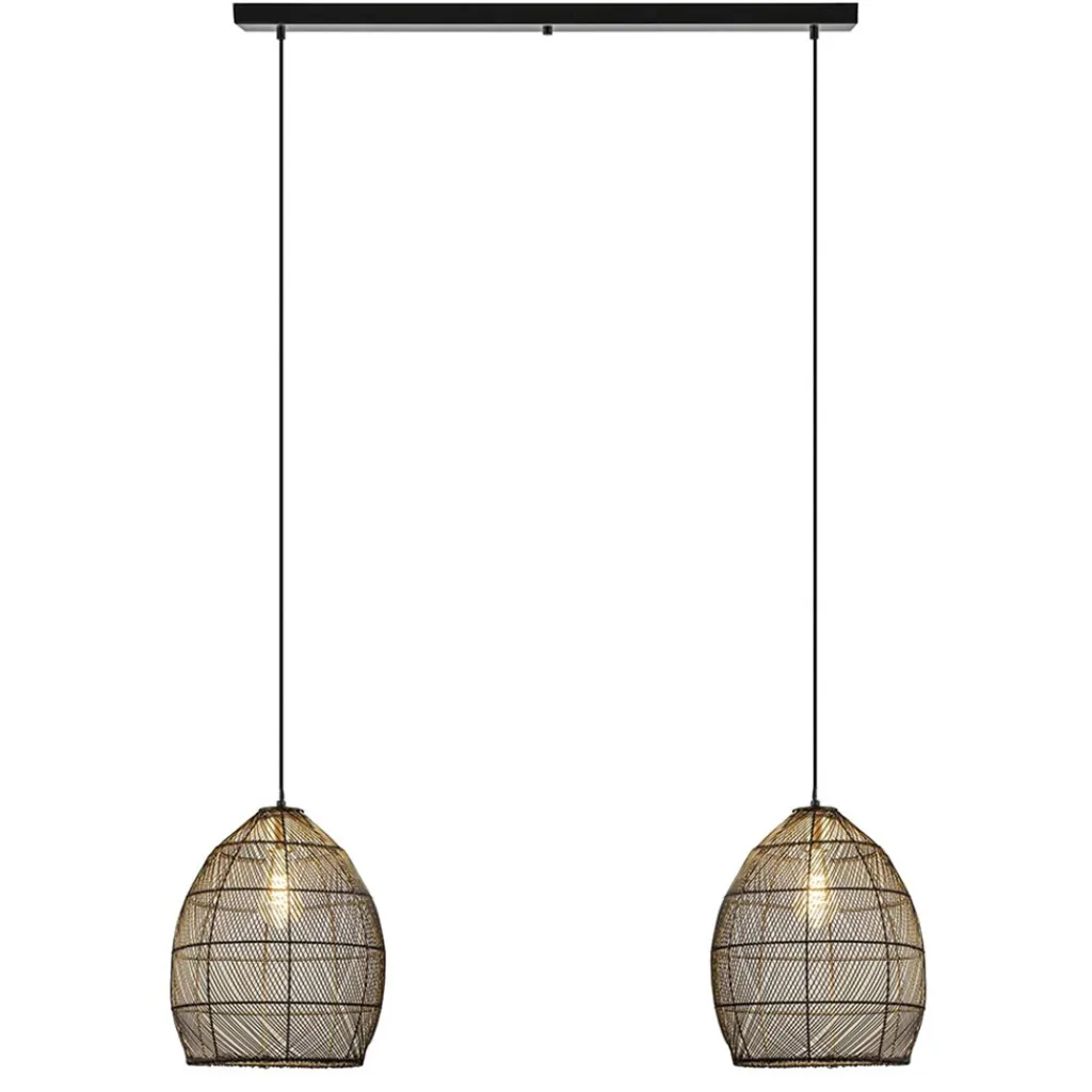 Straluma Hanglamp Meya 2-lichts zwart/goud met balk> Eettafellampen|Draadlampen