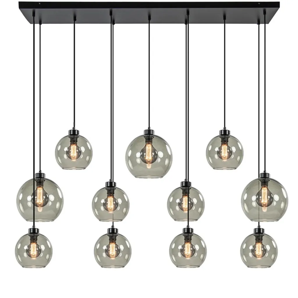 Straluma Hanglamp multipendel 11-L zwart smoke glas 20+25cm> Eettafellampen|Pendel Lampen