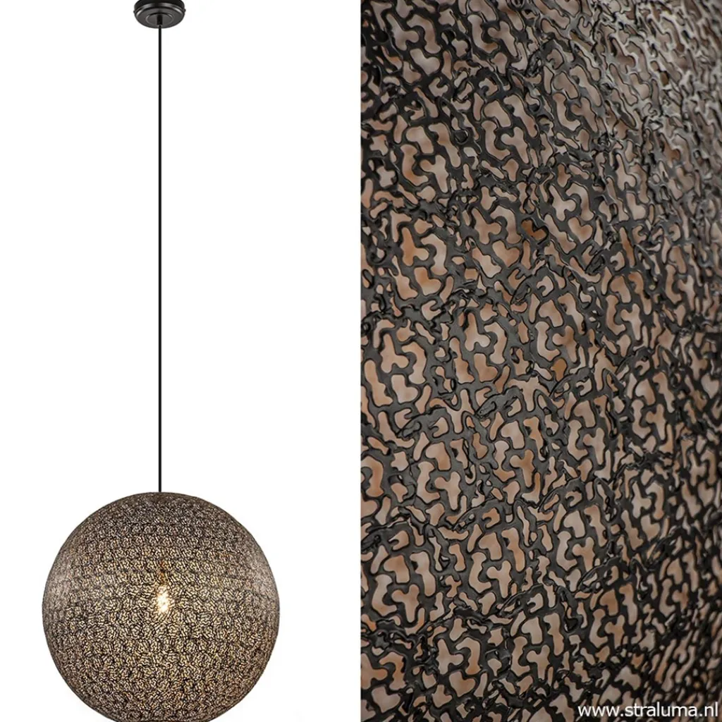 Straluma Hanglamp Oronero bol zwart/goud 60cm> Eettafellampen|Keukenverlichting