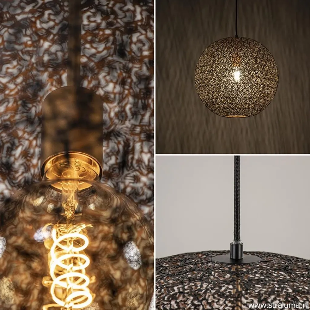 Straluma Hanglamp Oronero bol zwart/goud 60cm> Eettafellampen|Keukenverlichting