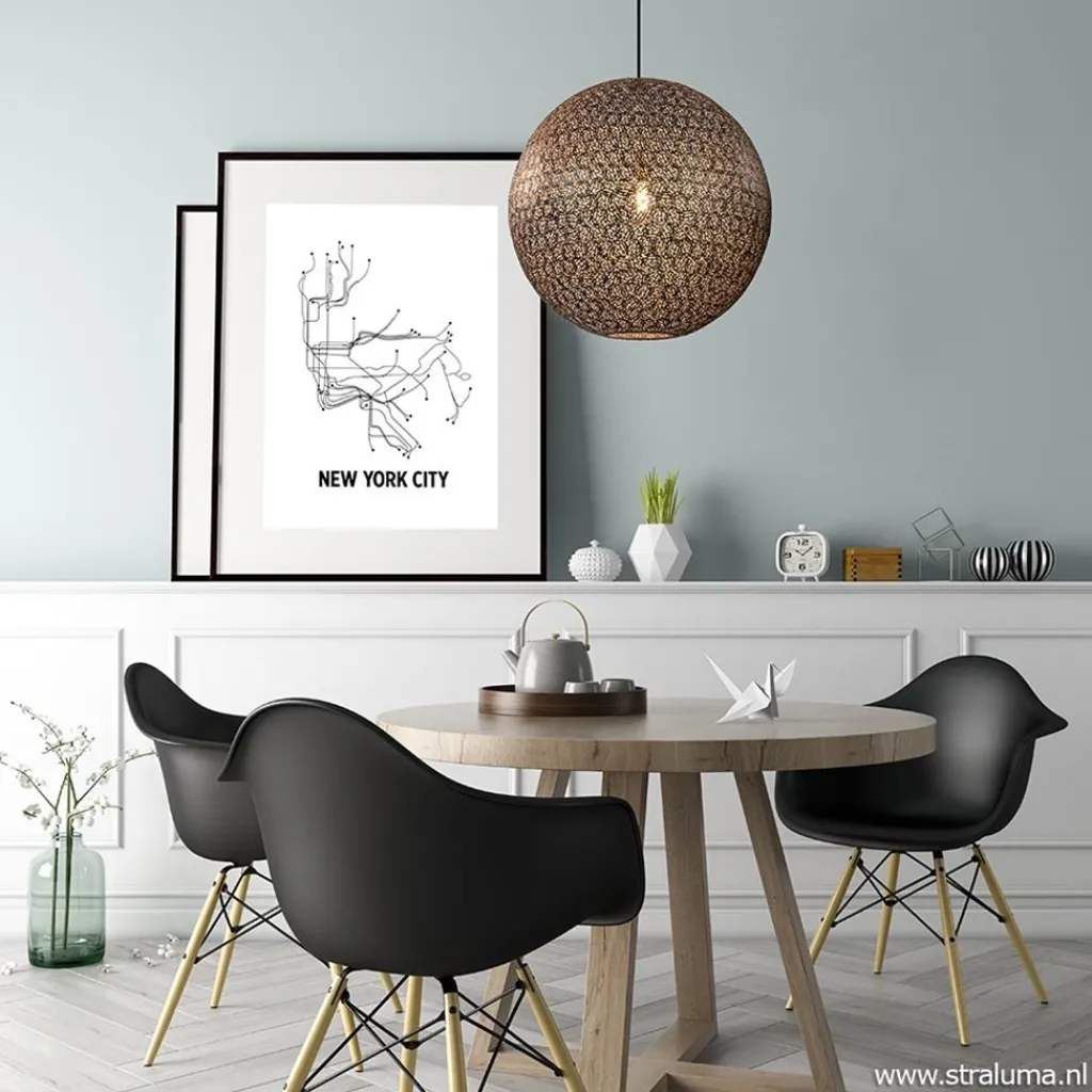 Straluma Hanglamp Oronero bol zwart/goud 60cm> Eettafellampen|Keukenverlichting