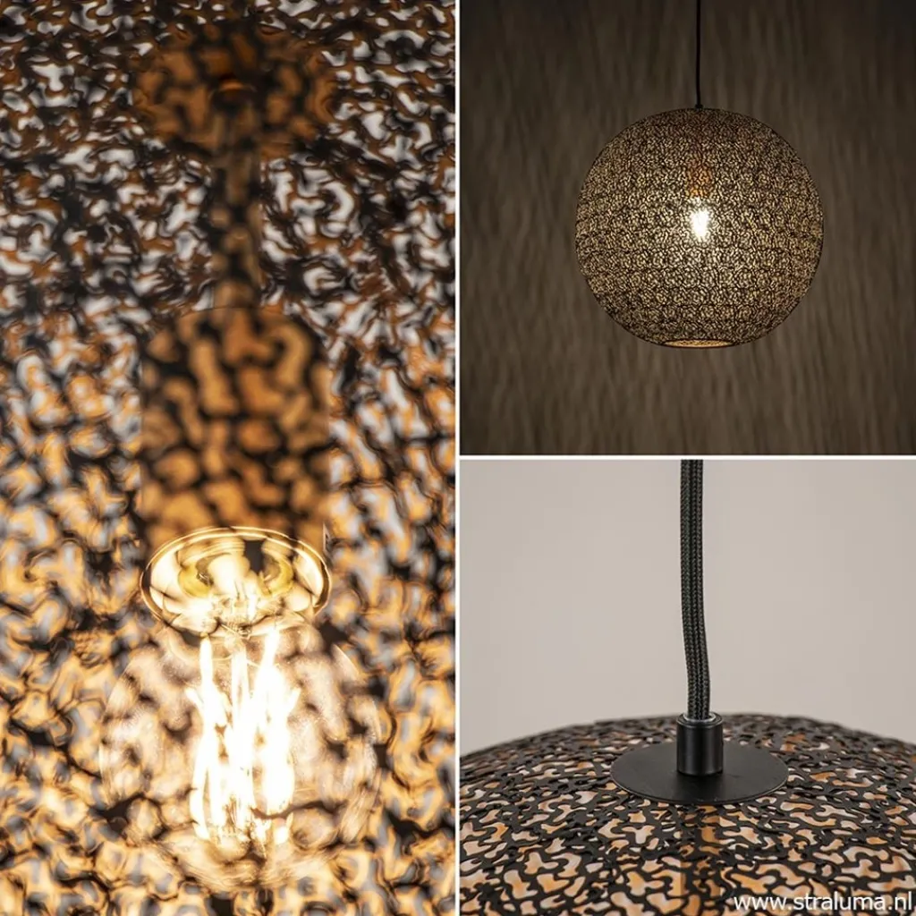 Straluma Hanglamp Oronero bol zwart/goud 50cm> Eettafellampen|Keukenverlichting