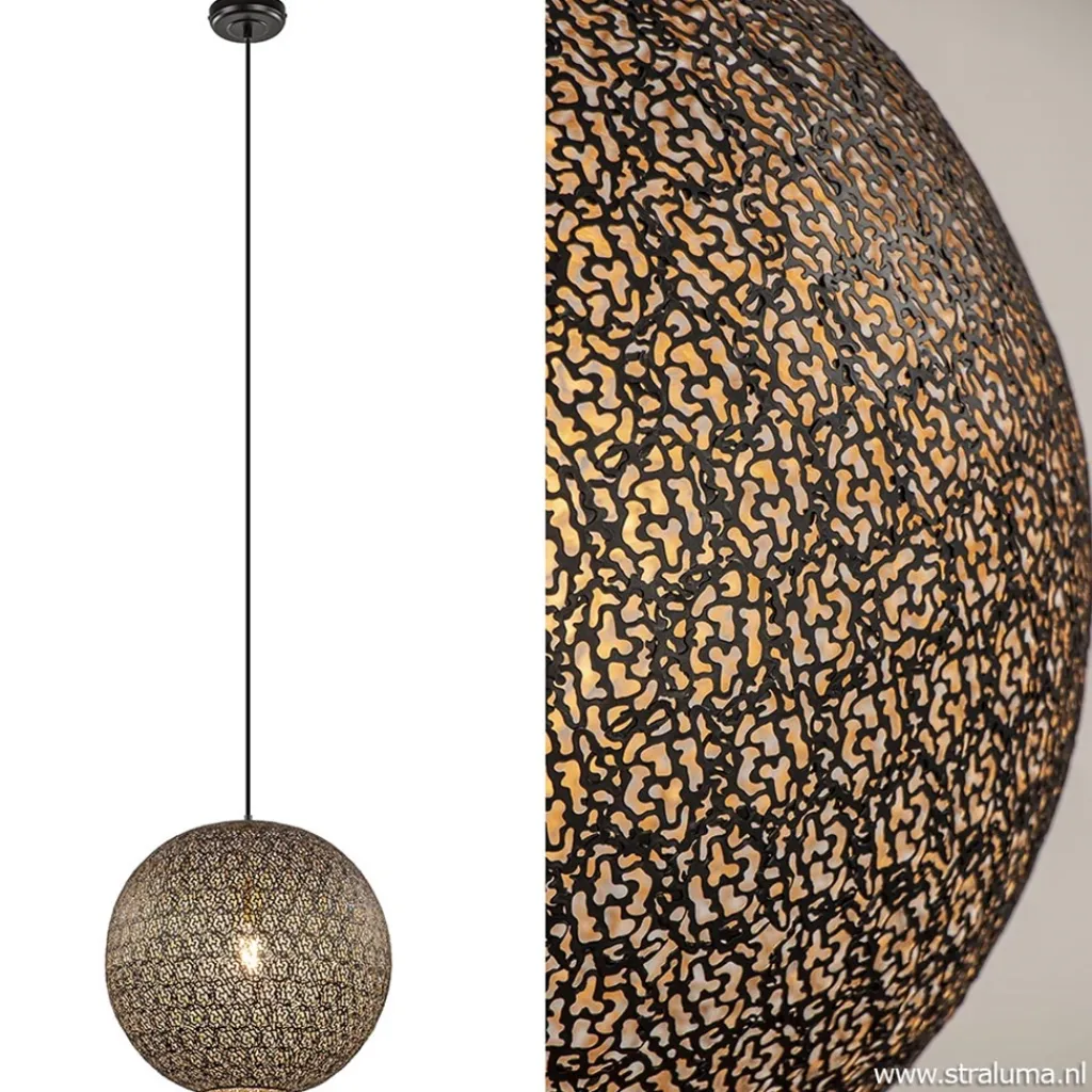 Straluma Hanglamp Oronero bol zwart/goud 40cm> Eettafellampen|Keukenverlichting