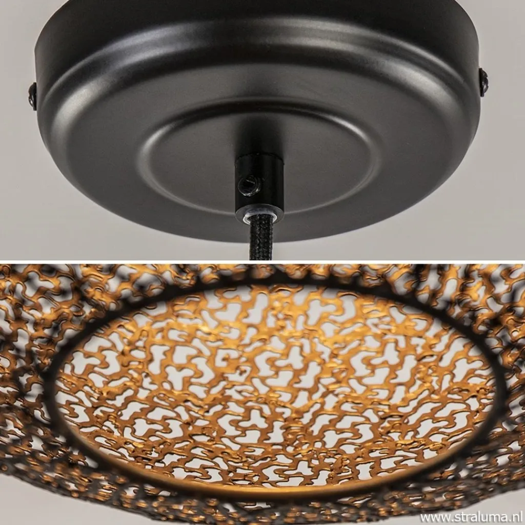 Straluma Hanglamp Oronero bol zwart/goud 40cm> Eettafellampen|Keukenverlichting
