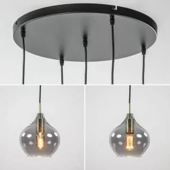 Straluma Hanglamp Rakel 5L rond antiek brass + smoke glas><noscript><img width=