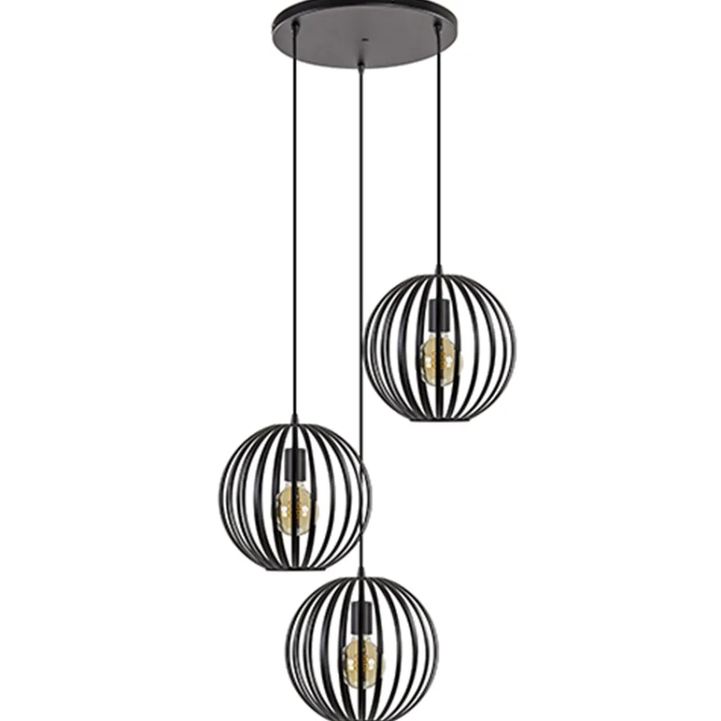 Straluma Hanglamp rond 3-lichts bollen zwart> Pendel Lampen|Slaapkamerlampen